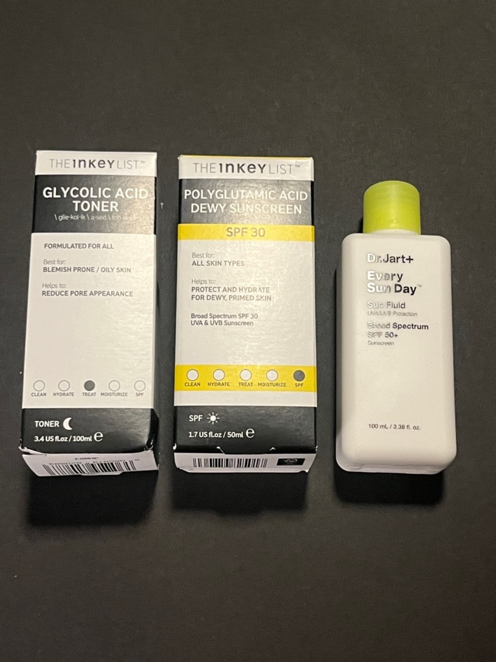 InkeyList Glycolic Acid Toner&Polyglutamic Acid Sunscreen,Every Sun Day SPF 50+
